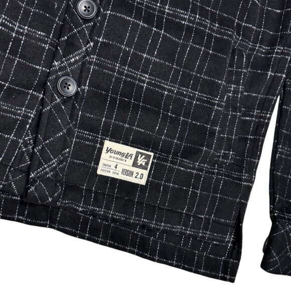 YOUNGLA Plaid Soft Hoodie Shacket Designer Streetwear Jacket Mens Small - Picture 4 of 5